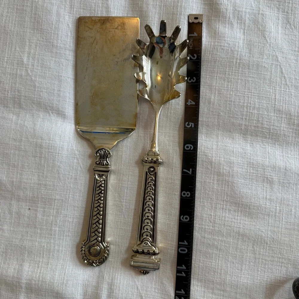 Vintage Ornate Silver Plated Pasta Server and Cake Lifter Set Neoclassical Style